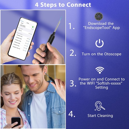 Ear Wax Removal Kit 1296P HD Earwax Cleaner Portable USB Charging Visible 6 LED