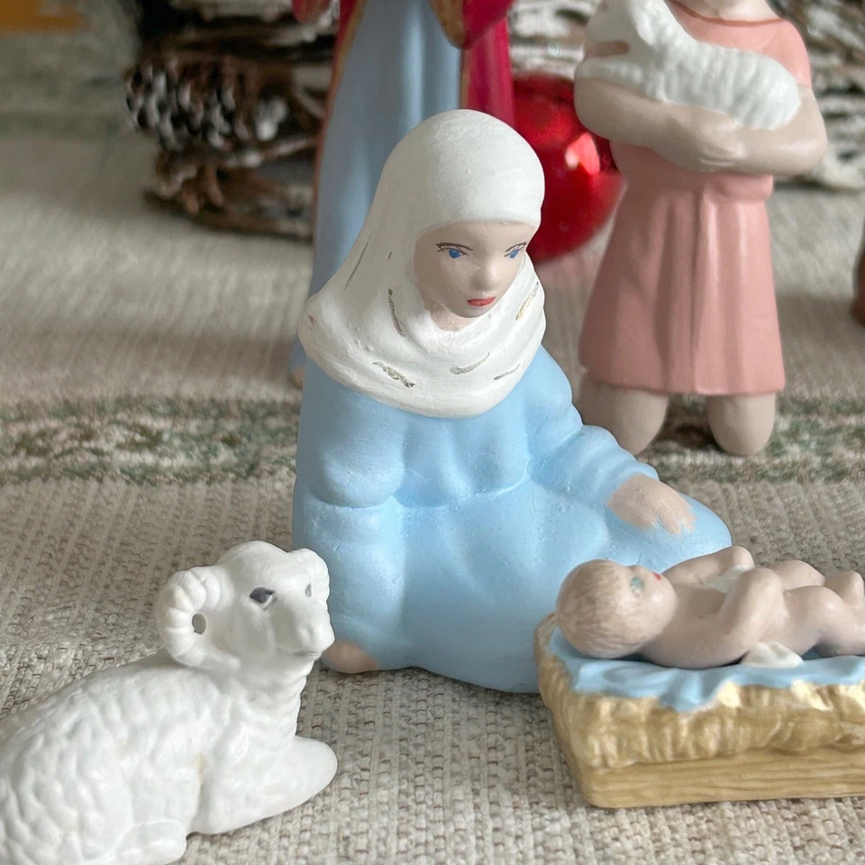 Conjunto de Presépio Vintage Feito à Mão 11 Peças José Maria Menino Jesus Tradicional - Imagem 4 de 4