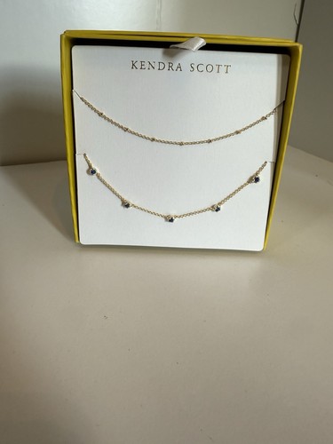 ✨ Kendra Scott Gold Layered Necklace Set with Blue Stone Accents – New in Box