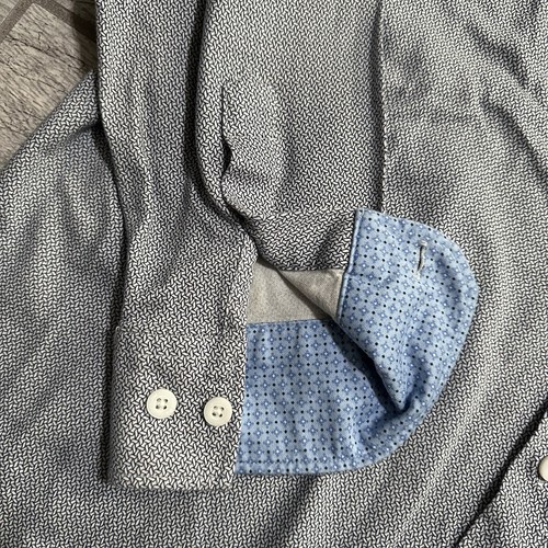Camisa Johnston Murphy XC Flex Talla L Azul Geométrica Abotonada Puño Abatible - Imagen 8 de 8