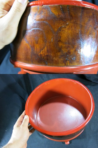 Edo Japanese Negoro Lacquer Basin with Legs Buddhist Temple Ritual Wash Bowl - Picture 10 of 10