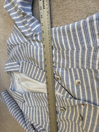 J. Jill Women's M Modern Spectator Blazer Jacket Blue/White Stripe CREST Buttons - Picture 16 of 18