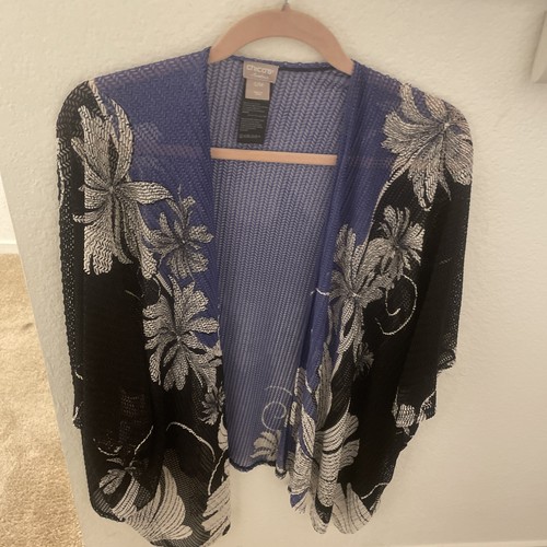 Pretty CHICO’S Floral Design Blue/white Open Topper Size S/M NWOT - Picture 5 of 9