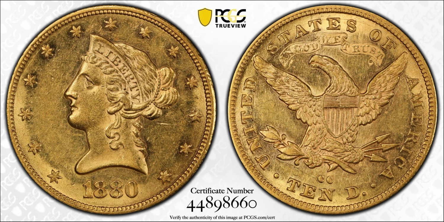 1880-CC $10 Gold Liberty PCGS AU58 Gold Eagle Semi PL 44898660