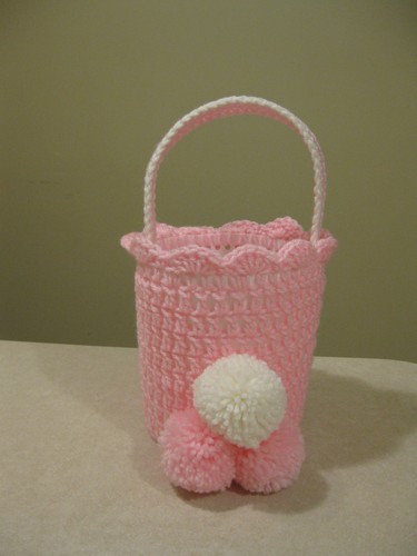 Handmade Crocheted Easter Bunny Basket Candy Container Pink & White VGC - Picture 3 of 8