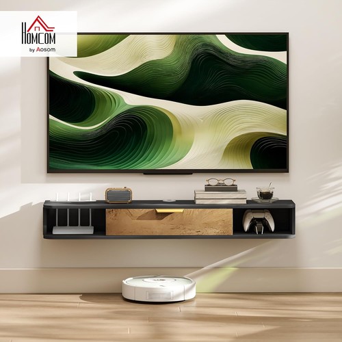 Floating TV Unit Stand Wall Mounted Cabinet Shelf Drawer Storage Grey Wood - Picture 3 of 11