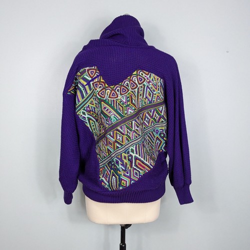Vintage Turtleneck Sweater XL Purple Woven Colorful Funky Eclectic 80s Maximal - Picture 4 of 9
