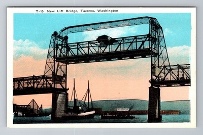 Tacoma WA-Washington, New Lift Bridge, Antique, Vintage Souvenir Postcard