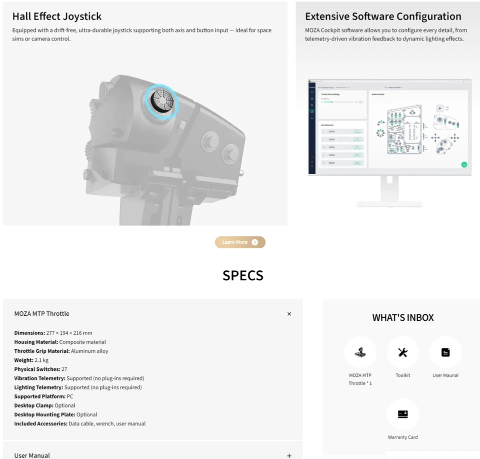 NEU MOZA MTP F18 Vibration Throttle Startp Panel DCs Home Cockpit Jet Flightsim - Bild 2 von 4