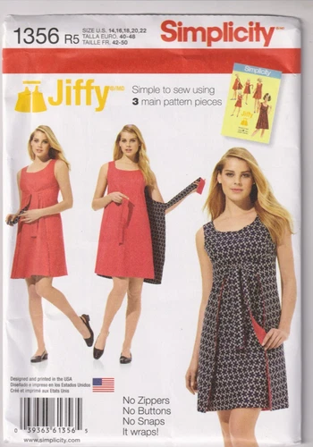 1356 SIMPLICITY Jiffy - Sleeveless Wrap DRESS - Sz 14/16/18/20/22