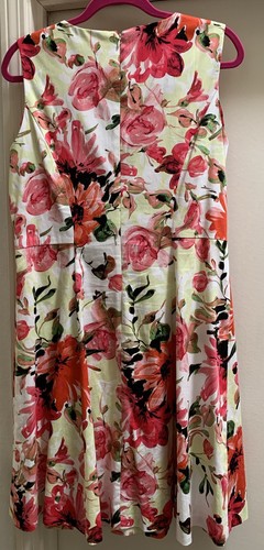 Madison Leigh Pink Red Floral Dress 12 Large L Sleeveless Beautiful Cotton Blend - Picture 2 of 4