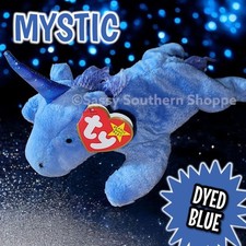 ♡ MYSTIC ♡ 1997 Ty Beanie Babies Unicorn *Hand-Dyed LIGHT BLUE* Yarn Mane *MWMT*