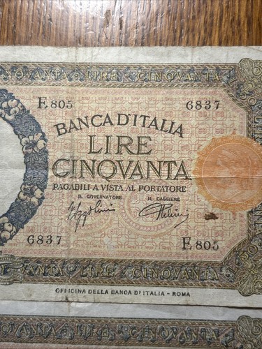 2x Bank of Italy 50 Lire Banknotes Rare Original Old Bills 1930’s 1940’s 1920’s - Picture 4 of 12