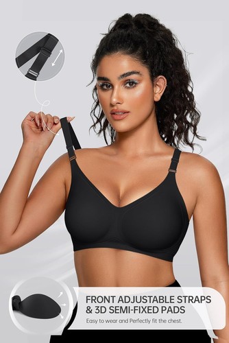 Womens Wireless V Neck Bra Full Coverage Bralettes Seamless Push Up Bras - Picture 8 of 28