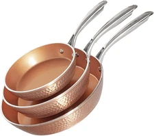 Gotham Steel Hammered Frying Pan Set, 3 Piece Nonstick Copper Fry Pans, 8”, 10”