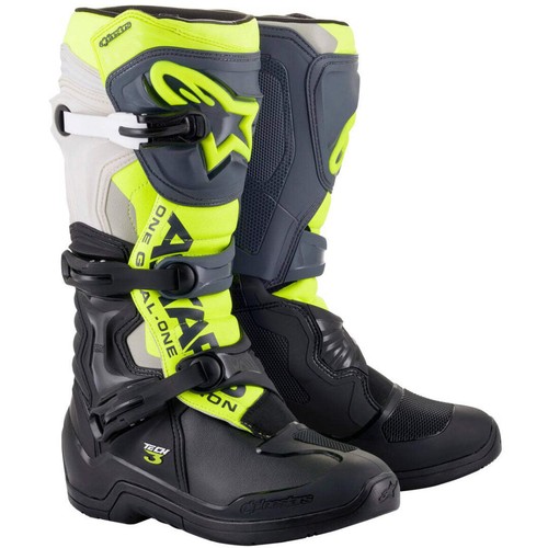 Stivali Motocross Alpinestars Tech 3 Nero/Grigio Freddo/Giallo Flo - Foto 13 di 14