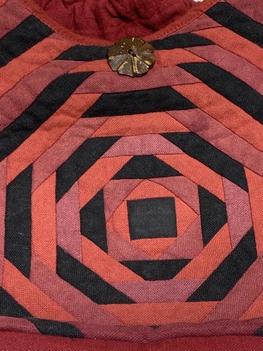 Shoulder Bag Womens Boho Quilted Patchwork Hobo Red Black Drawstring Wood Button - Picture 2 of 10