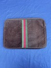 Vintage 70s Genuine Suede Brown Zipper Laptop/portfolio case Green & Red Stripe