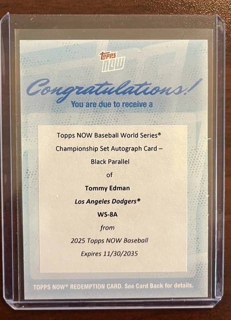 2025 Topps Now World Series Champions Tommy Edman Black /10 Auto Dodgers