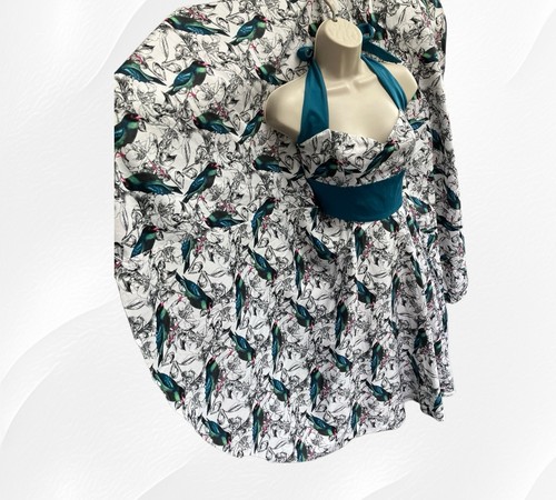 50s Style Dress Size 10 Retro Fit Flare Occasion Full Circle Bird Print Party - Picture 13 of 24