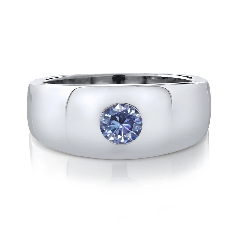 Anel masculino de prata esterlina 925 azul persa redondo moissanita (0,80 CTTW) - Imagem 2 de 2