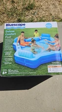 Bluescape Blue Deluxe Inflatable Family Pool, 4 Seats, Square, Age 6+