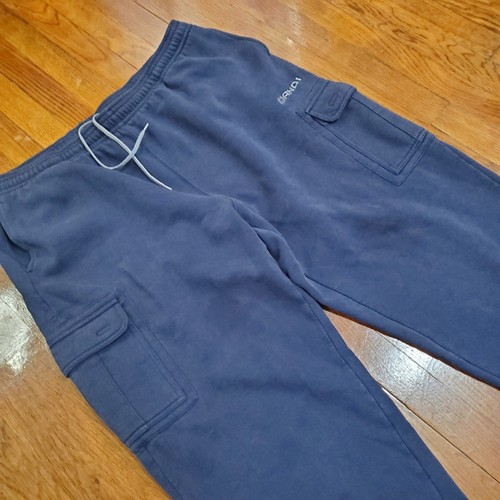 Vintage And 1 Cargo Sweatpants Mens 3XL Blue Logo Fleece Hip Hop 90s Y2K - Picture 3 of 14