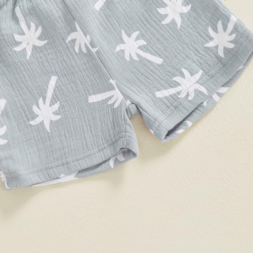 Toddler Boy Summer Clothes Button Down Shirt & Shorts 2Pcs Tree Printed - Picture 7 of 8