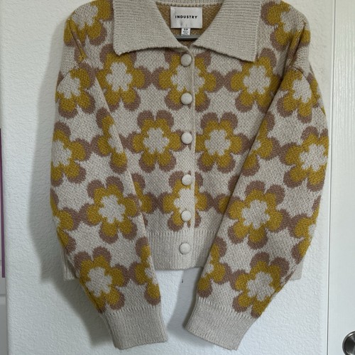 Industry Brand sweater floral beige spring women groovy retro flower fall small - Picture 11 of 11