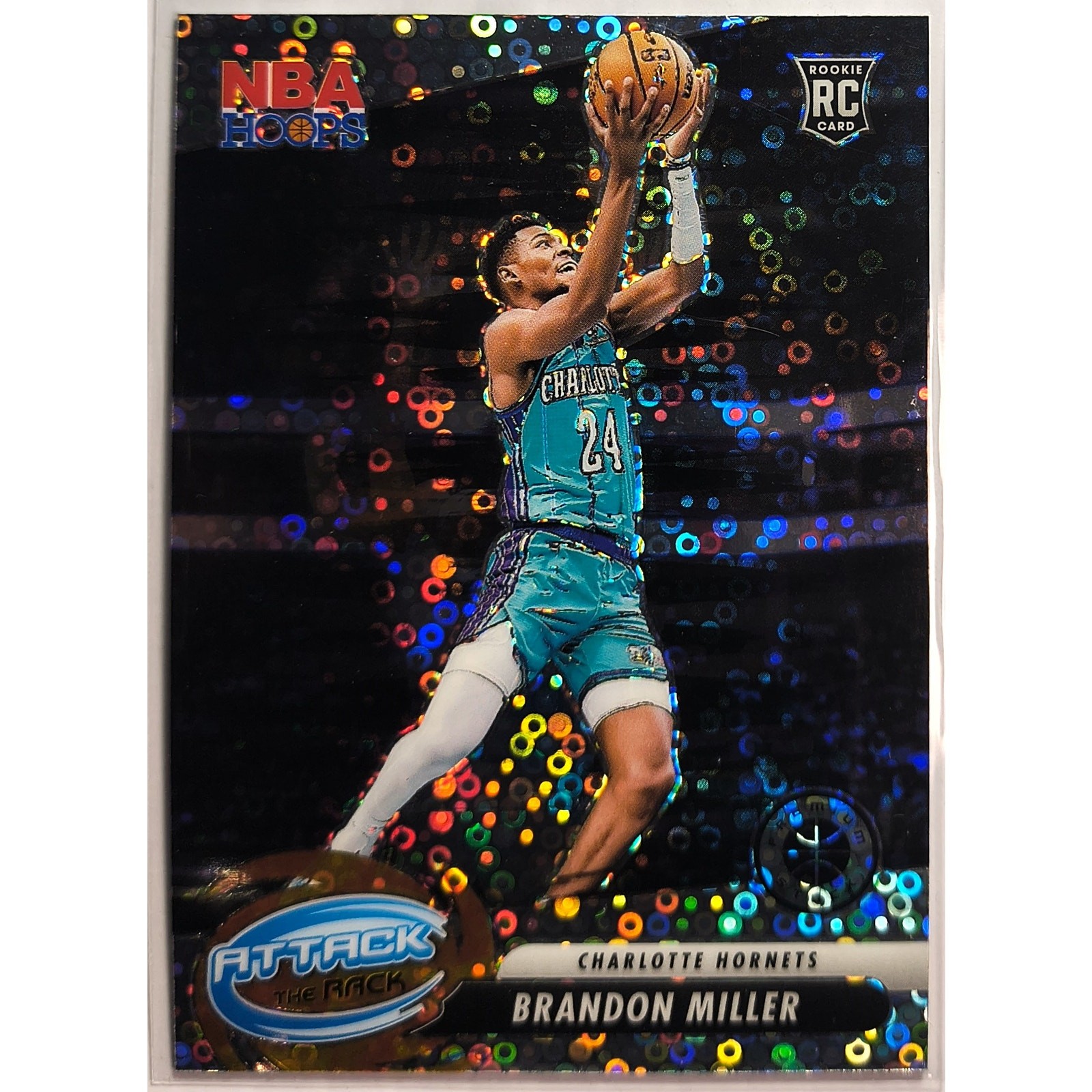 2023-24 NBA Hoops Premium Stock Attack The Rack #10 BRANDON MILLER Disco Prizm