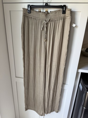 NWT CHRISTIAN LACROIX Womens Satin Wide Leg Olive Green Pants Sz L Whimsigoth - Picture 2 of 17