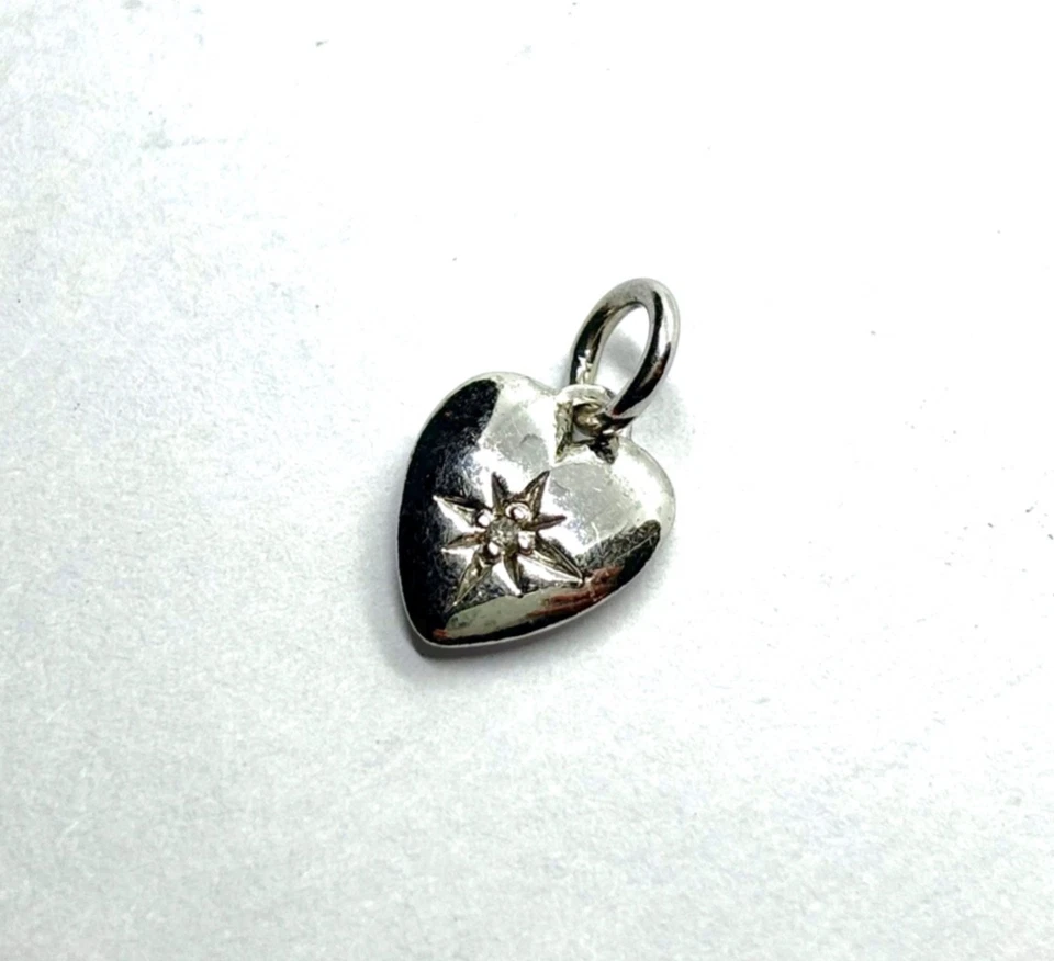 Small Sterling Silver Heart with Star inset Diamond Pendant or Charm - Image 3 of 4