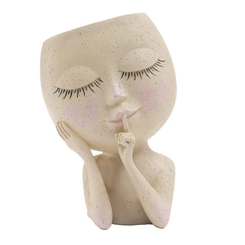 European Girl Face Resin Planter Pot – Creative Flowerpot for Succulents & Gift - Picture 4 of 6