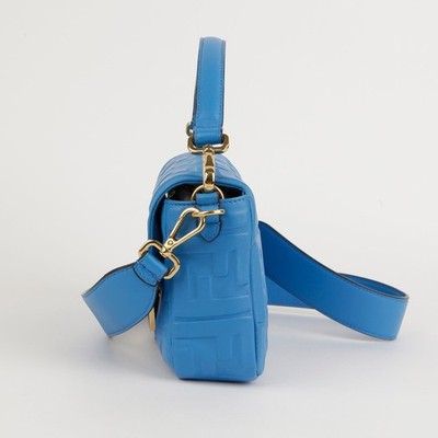 Fendi Mid Blue Nappa Leather Baguette Shoulder and Crossbody