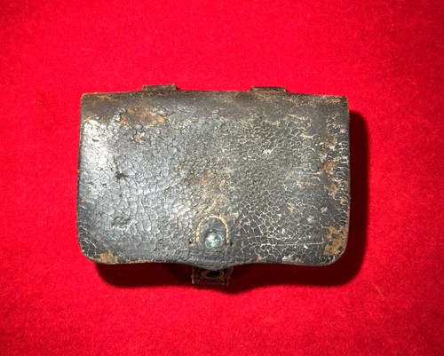 RARE CIVIL WAR ERA UNION MADE DARK LEATHER PISTOL CARTRIDGE BOX