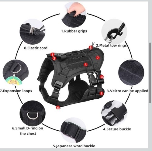 Tactical Dog Harness Adjustable Military Training Working Dog Vest Handle Grey L - Picture 3 of 18