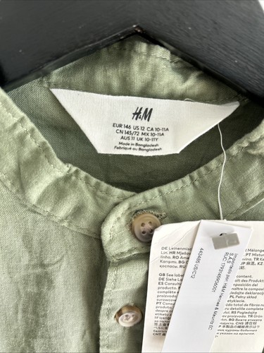 H&M Jungen Leinenmischung olivgrün Button Down Hemd Gr. 10-11 Neu mit Etikett - Bild 5 von 11