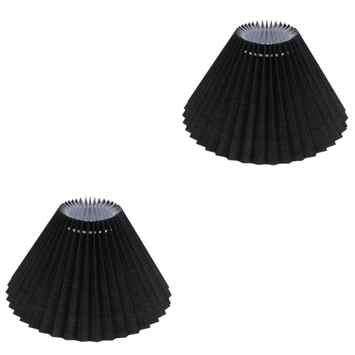 Set of 2 Fabric Lampshade Black Lampshades for Table Flared Pleated Decorative