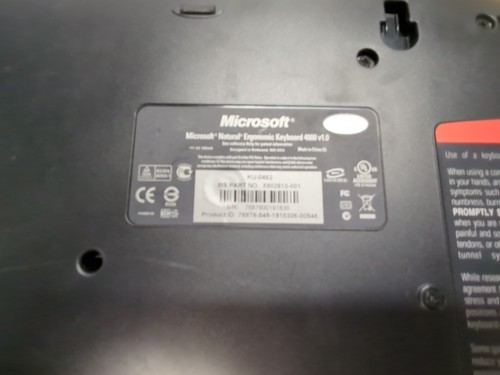 Teclado ergonómico natural Microsoft 4000 V1.0 KU-0462 negro con cable USB - Imagen 3 de 3