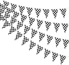 AhfuLife 30 Pcs Checkered Pennant 5.51×8.26 in-30 Pcs, Black and White 