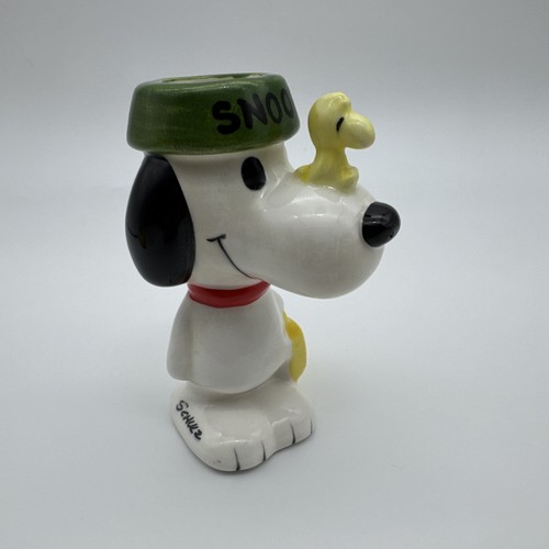 Vintage PEANUTS Snoopy & Woodstock Ceramic Vase Figurine Charles M. Schulz Japan - Picture 1 of 10