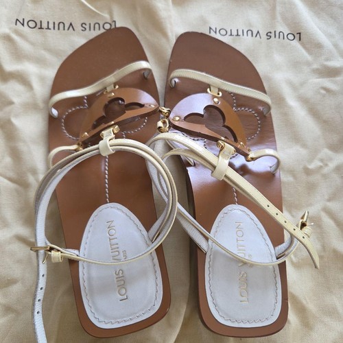 LOUIS VUITTON Mules Sandals Frat Leather Brown/White EU37/US7 91685c - Picture 15 of 24