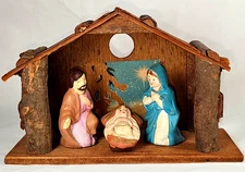 VTG Noel Decorations Nativity Wood Manger Joseph Mary Baby Jesus Japan Christmas