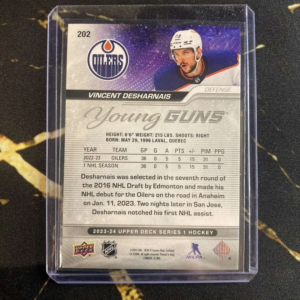 Vincent Desharnais - 2023-24 Upper Deck Series 1 - Young Guns #202 RC - Oilers - Image 2 of 2