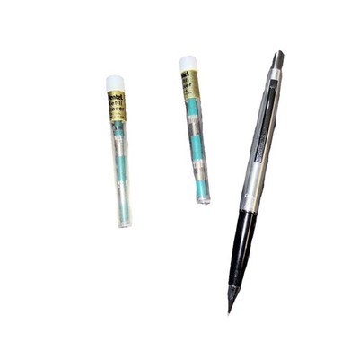 VTG Pentel 5 Drafting Mechanical Pencil Black Aluminum Japan & 2 Refill Eraser ￼