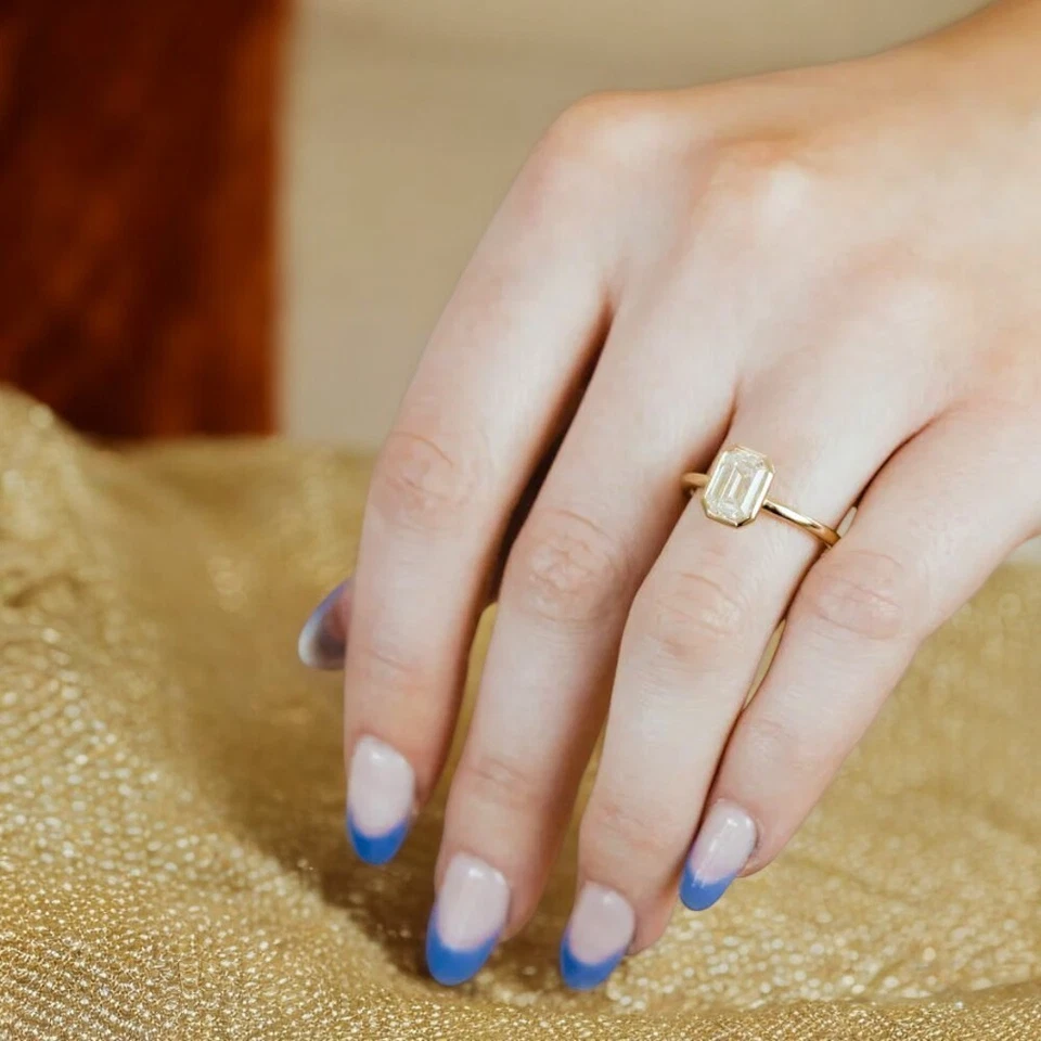 IGI Certified 1 Ct Lab Grown Emerald Diamond Engagement Ring 14k Yellow Gold - Image 2 of 4