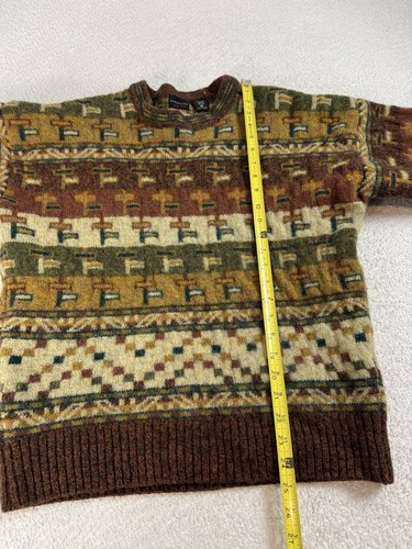 Vintage Structure Sweater Mens Large Geometric Green Wool 90s Chunky Grandpa M - Picture 5 of 6