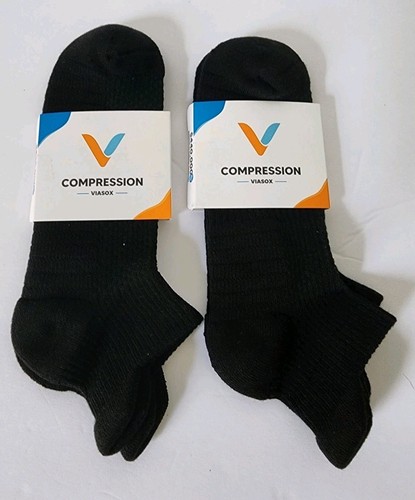Viasox Diabetic 2 Pairs Black Ankle Compression Socks Adult Size Large New