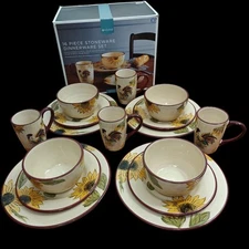 Vintage Home 16 Pc Farmhouse Sunfield Rooster Stoneware Dinnerware Set New