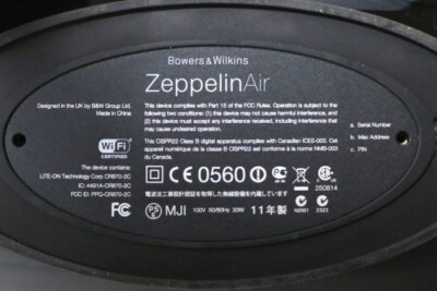 スピーカー・ウーファー B & W Zeppelin Air (Lightning & AirPlay Bowers & Wilkins Zeppelin Air Speaker + Airplay +lighting